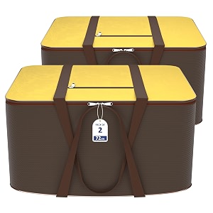 kuber industries pack of 2 nylon 72l large king size underbed storage boxblanket storage bagscover double bed storage containersstorage bag for clothes documents books toysyellow amp brown