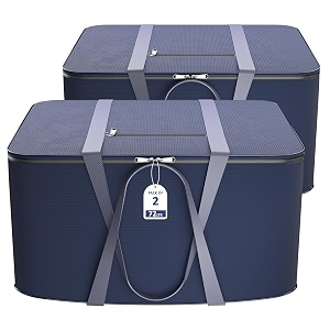 kuber industries pack of 2 nylon 72l large king size underbed storage box  blanket storage bagscover double bed storage containers  storage bag for clothes documents books toys  dark blue