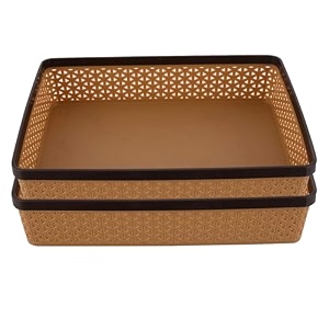 kuber industries pack of 2 office desk tray  plastic stationary document tray  file paper tray for office  storage tray for kitchen books  brown