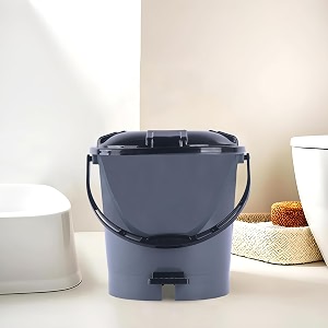 kuber industries 7 ltr plastic dustbin for home with pedal lid amp handle  dustbin for kitchen bathroom amp office  garbage bin for wet or dry waste  check dhakkan- grey amp black