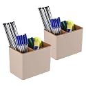 Kuber Industries Plastic Pack of 2 Pen Holder For Study Table | 3-Compartment Marker/Pencil Stand &amp; Desk Organizer for Student | Office Table Accessory for Stationary Item | Sandy Brown
