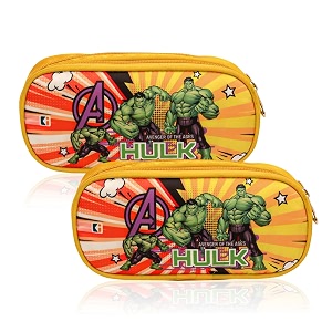 kuber industries pack of 2 pencil pouch  waterproof stationary bag  geometry box  multi-purpose travel pouch  2 compartments utility pouch  marvel hulk  yellow