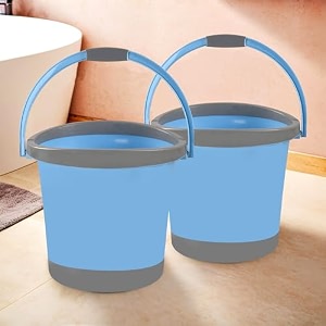 kuber industries 18 litre plastic bath bucket for bathroom amp kitchen  multipurpose hot amp cold water container bathing bucket amp balti with handle for home  blue amp grey