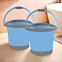 Kuber Industries Pack of 2 Plastic Bath Bucket for Bathroom &amp; Kitchen | 18 Litre Multipurpose Hot &amp; Cold Water Container, Bathing Bucket &amp; Balti with Handle for Home | Blue &amp; Grey