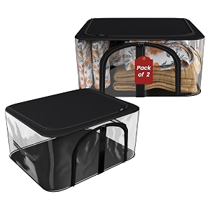 kuber industries pack of 2 pvc transparent 33l cloth organizer for wardrobe  storage bag for clothes large  dress organiser boxes for saree dresses bedsheet  storage box for clothes  black