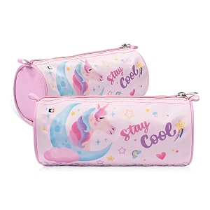 kuber industries pack of 2 round pencil pouch  unicorn pencil pouch for kids  multi-purpose travel pouch  travel organizer  stationary utility school pouches  geometry box  pink