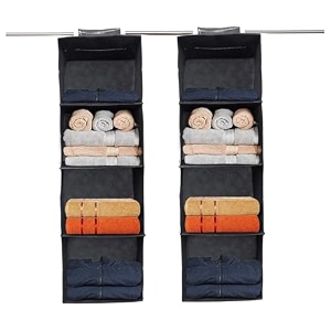 kuber industries non-woven pack of 2 shoe stoarge rack4 shelf closet hanging organizerfoldable wardrobe storage for cloth toysdress shelf for clothes with velcroplainblack drawer organizers