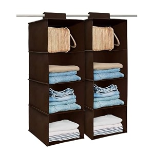 kuber industries non-woven pack of 2 shoe stoarge rack4 shelf closet hanging organizerfoldable wardrobe storage for cloth toysdress shelf for clothes with velcroplainbrown shoes