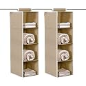 Kuber Industries (Pack of 2) Shoe Stoarge Rack | 4 Shelf Closet Hanging Organizer | Foldable Wardrobe Storage For Cloth, Toys | Dress Shelf For Clothes with Velcro | Plain | Light Brown