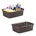 Kuber Industries Pack of 2 Small Multi-Purpose Plastic Basket for Storage M15 | Spacious Stationary &amp; Jewellery Holder | Home Organizers for Kitchen, Bedroom &amp; Dining Table | Brown