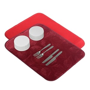 kuber industries pack of 2 soft microfiber dish drying mat for kitchen  38x50 machine washable amp quick drying water absorbing mat for kitchen dishes utensils amp crockery  maroon amp red