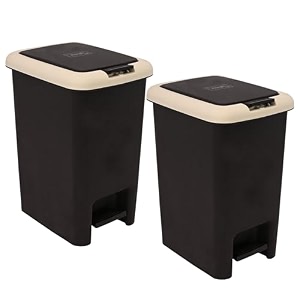 kuber industries plastic pack of 2 spring lock dustbin for kitchen amp home with pedal  7 ltr dust bin amp waste box for bedroomoffice toilet  under sink garbage holder  brown amp cream