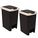 Kuber Industries Plastic Pack of 2 Spring Lock Dustbin for Kitchen &amp; Home with Pedal | 7 Ltr Dust Bin &amp; Waste Box for Bedroom/Office Toilet | Under Sink Garbage Holder | Brown &amp; Cream
