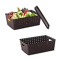 Kuber Industries Pack of 2 Stackable Plastic 5 LTR Storage Box with Lid | Multi-Purpose Basket for Storage &amp; Home Organizer for Kitchen, Stationary, Medicine &amp; Pooja Item | Cannes Pattern - Brown