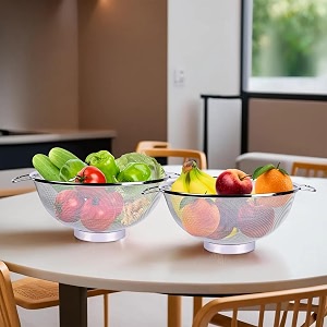 kuber industries pack of 2 stainless steel vegetables strainer  multipurpose colander basket for pasta-noodles-grains 9 inch  silver