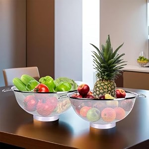 kuber industries pack of 2 stainless steel vegetables strainer  multipurpose colander basket for pasta-noodles-grains 11 inch  silver