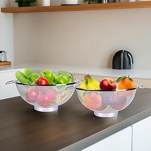 kuber industries pack of 2 stainless steel vegetables strainer  multipurpose colander basket for pasta-noodles-grains 10 inch  silver