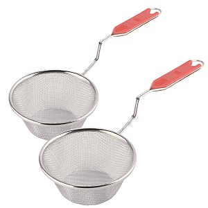 kuber industries pack of 2 stainless steel deep fry strainer for kitchen - 5 no oil cooking jharafilterchanni for chips amp pasta - silver amp red