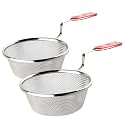Kuber Industries Pack of 2 Stainless Steel Deep Fry Strainer for Kitchen - 6 no. Oil Cooking Jhara/Filter/Channi for Chips &amp; Pasta - Silver &amp; Red