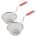 Kuber Industries Pack of 2 Stainless Steel Deep Fry Strainer for Kitchen - 5 no. Oil Cooking Jhara/Filter/Channi for Chips &amp; Pasta - Silver &amp; Red