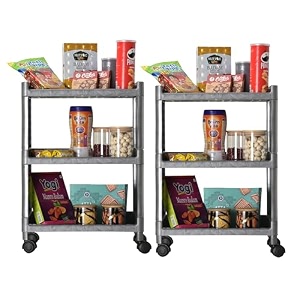 kuber industries storage rack with wheels  3-layer storage organizer rack  multipurpose storage trolley rack for kitchen-home-office  revolving vegetable storage trolley  brown