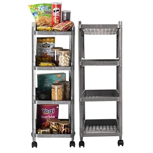 kuber industries storage rack with wheels  3-layer storage organizer rack  multipurpose storage trolley rack for kitchen-home-office  revolving vegetable storage trolley  brown