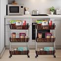 Kuber Industries Pack of 2 Storage Rack with Wheels | 3-Shelf Storage Organizer Rack | Multipurpose Storage Rack for Kitchen-Home-office | Revolving Vegetable Storage Trolley | Brown