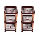 Kuber Industries Pack of 2 Storage Rack with Wheels | 3-Shelf Storage Organizer Rack | Multipurpose Shelf Storage Trolley Rack for Kitchen-Home-office | Office Storage Trolley | Brown