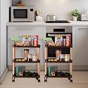 Kuber Industries Pack of 2 Storage Rack with Wheels | 3-Shelf Storage Organizer Rack | Multipurpose Storage Trolley Rack for Kitchen-Home-office | Vegetable Storage Trolley | Brown