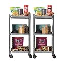 Kuber Industries Storage Rack with Wheels | 3-Layer Storage Organizer Rack | Multipurpose Storage Trolley Rack for Kitchen-Home-office | Revolving Vegetable Storage Trolley | Brown