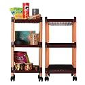 Kuber Industries Storage Rack with Wheels | 3-Layer Storage Organizer Rack | Multipurpose Storage Trolley Rack for Kitchen-Home-office | Revolving Vegetable Storage Trolley | Brown
