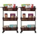 Kuber Industries Pack of 2 Storage Rack with Wheels | 3-Layer Storage Organizer Rack | Multipurpose Storage Rack for Home &amp; office | Kitchen Spice Rack | Revolving Vegetable Rack | Brown