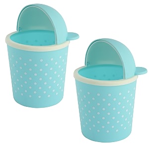 kuber industries plastic pack of 2 table dustbin  teddy desk manual-lift dustbin with attached lid  dustbin for office kitchen bedroom  countertop 1 ltr study table dustbin  sky blue