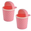 Kuber Industries Plastic (Pack of 2) Table Dustbin | Teddy Desk Manual-Lift Dustbin With Attached Lid | Dustbin For Office, Kitchen, Bedroom | Countertop 1 Ltr Study Table Dustbin | Pink