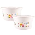 Kuber Industries Pack of 2 Tub for Bathroom | Bath Tub of Bathing &amp; Washing | Bathtub for Baby | Flower Print Plastic Water Tub | 25 LTR | White