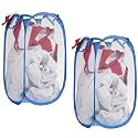 Kuber Industries Pack of 2 Unwashed Clothes Storage Basket | Foldable Laundry Basket for Clothes | Mesh Laundry Bag | Collapsible &amp; Portable | 30 LTR | Sky Blue