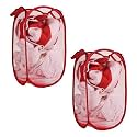 Kuber Industries Pack of 2 Unwashed Clothes Storage Basket | Foldable Laundry Basket for Clothes | Mesh Laundry Bag | Collapsible &amp; Portable | 30 LTR | Red
