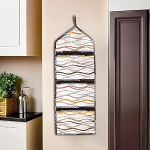 kuber industries polyvinyl chloride wall hanging closet organizer for wardrobe with 3 pockets amp zip  letter holder clothing socks amp tie storage pouches  printed - brown