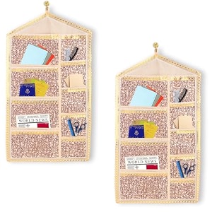kuber industries flower printed multiuses 3 pockets wall hanging storage organizerholder for home cream amp red-50km01175cotton