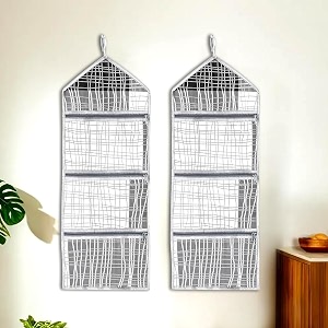 kuber industries pack of 2 wall hanging organizer for wardrobe with 3 pockets amp zip  letter holder socks amp tie storage pouches  black lining -grey