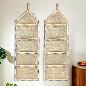 kuber industries pvc pack of 2 wall hanging organizer for documents magazines amp newspapers with 3 pockets  leaf design - golden