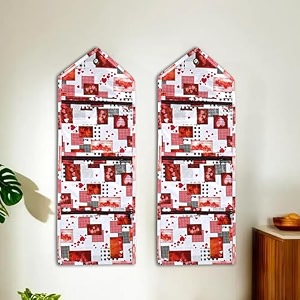 kuber industries pack of 2 wall hanging organizer for wardrobe with 3 pockets amp zip  letter holder socks amp tie storage pouches  dil design - white