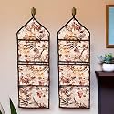 Kuber Industries Wall Hanging Organizer | Quilted Fabric Stationary Organizer | Waterproof 3 Multi-Purpose Pocket | Magazine Organizer | Foldable Document Holder | Brown Flower | Cream