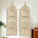 Kuber Industries PVC Pack of 2 Wall Hanging Organizer for Documents, Magazines &amp; Newspapers with 3 Pockets | Leaf Design - Golden