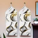 Kuber Industries Pack of 2 Wall Hanging Organizer | Foldable Document Holder | 3 Multi-Purpose Storage Pocket | Hanging Stationary Organizer | Magazine Organizer | Golden Marble | Grey