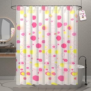 kuber industries pvc shower checkered light-filtering curtain  7 feet white with hooks for bathroom