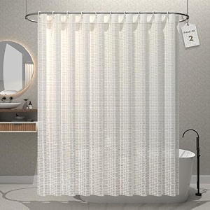 kuber industries pvc shower checkered light-filtering curtain  7 feet white with hooks for bathroom