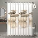 Kuber Industries PVC Shower Checkered Light-Filtering Curtain | 7 Feet White with Hooks for Bathroom