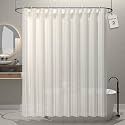 Kuber Industries PVC Shower Checkered Light-Filtering Curtain | 7 Feet White with Hooks for Bathroom