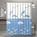 Kuber Industries PVC Shower Checkered Light-Filtering Curtain | 7 Feet White with Hooks for Bathroom